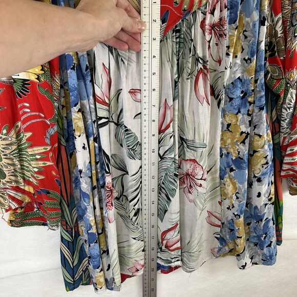 Tropical Resort Blouse Sacred Threads V Neckline Sz L/XL flowy relaxed island - Picture 9 of 10